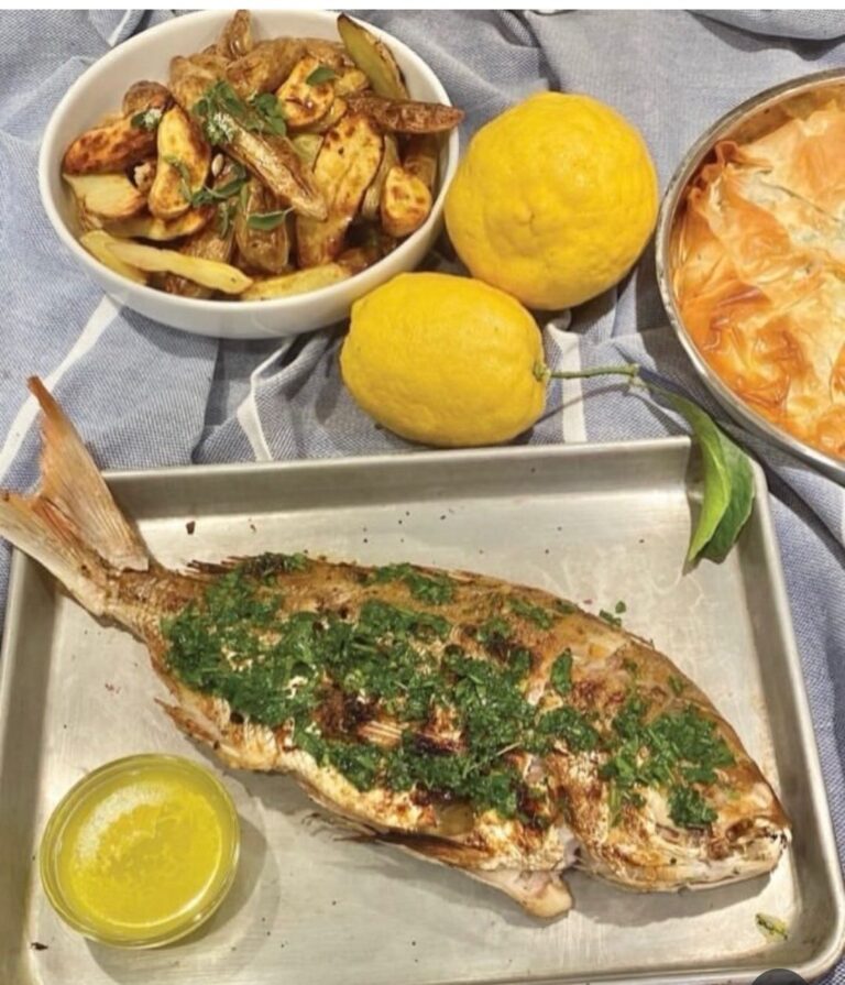 Greek Style Lemony Potatoes and Grilled Fish