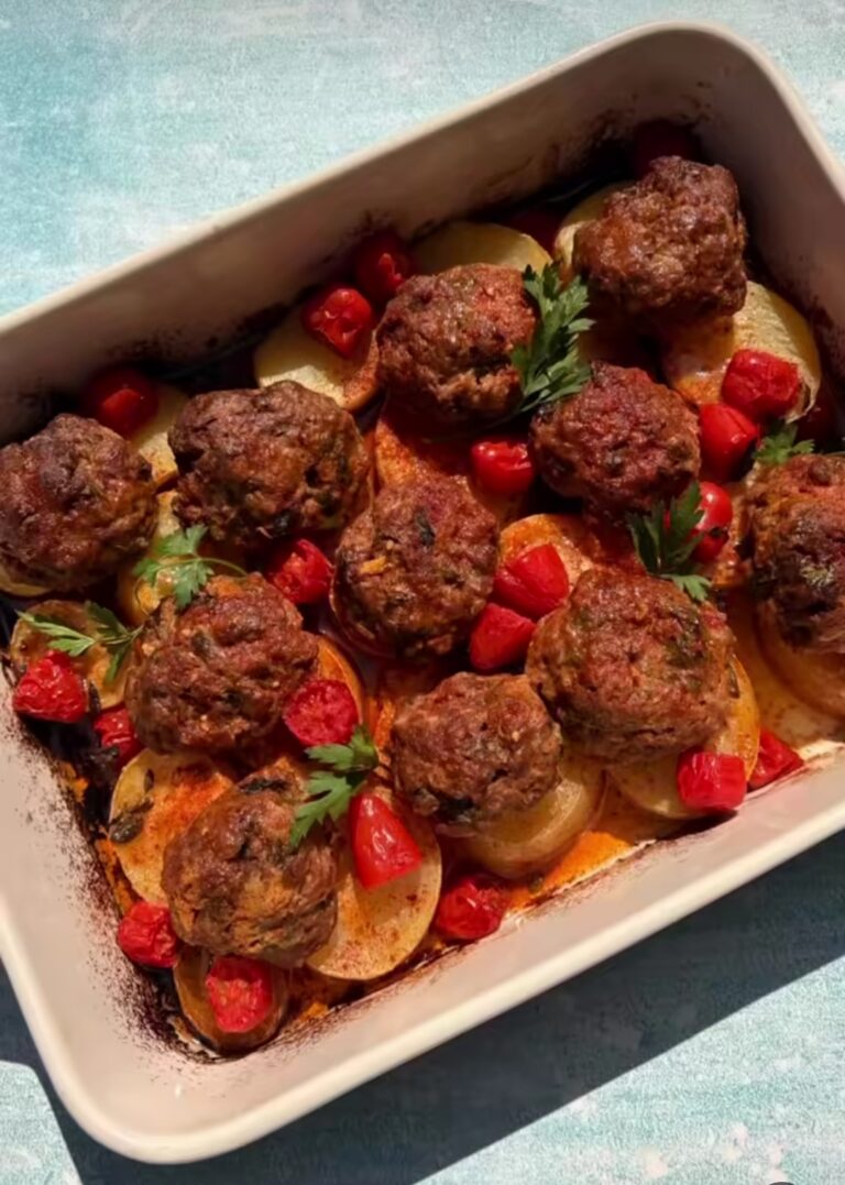 Mediterranean Herb Meatballs with Crispy Potatoes